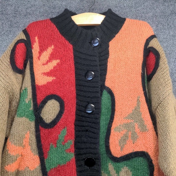 Cervelle Women's Acryclic Mohair Blend Cardigan Multi L Fall Leaf Pattern Knit - Picture 6 of 12